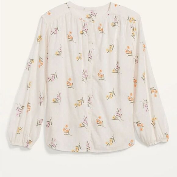 Old Navy white Lightweight Blouse top Floral Button Front Blouse plus size XXL - Picture 1 of 7